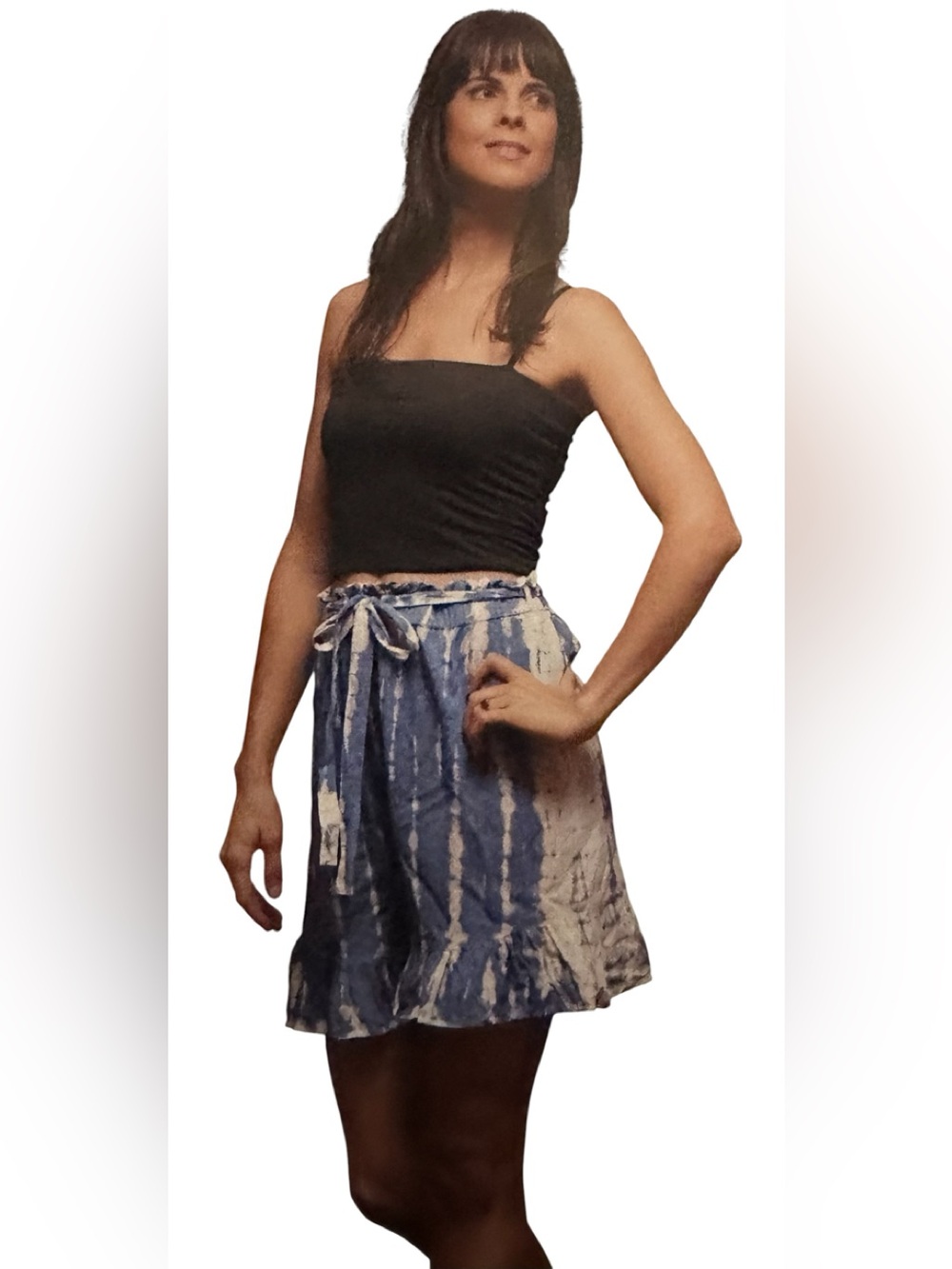 Sacred Threads Blue & Cream Tie-Dye Ruffle Hem Shorts. 4017. BL/RD3